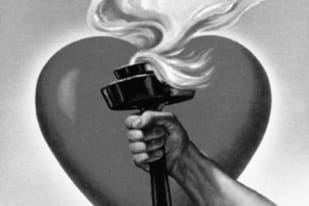 old black and white heart and torch logo