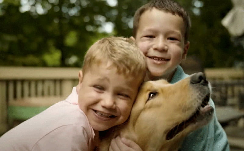 Finn Kelly and his brother hug their dog Finn Kelly and his brother hug their dog