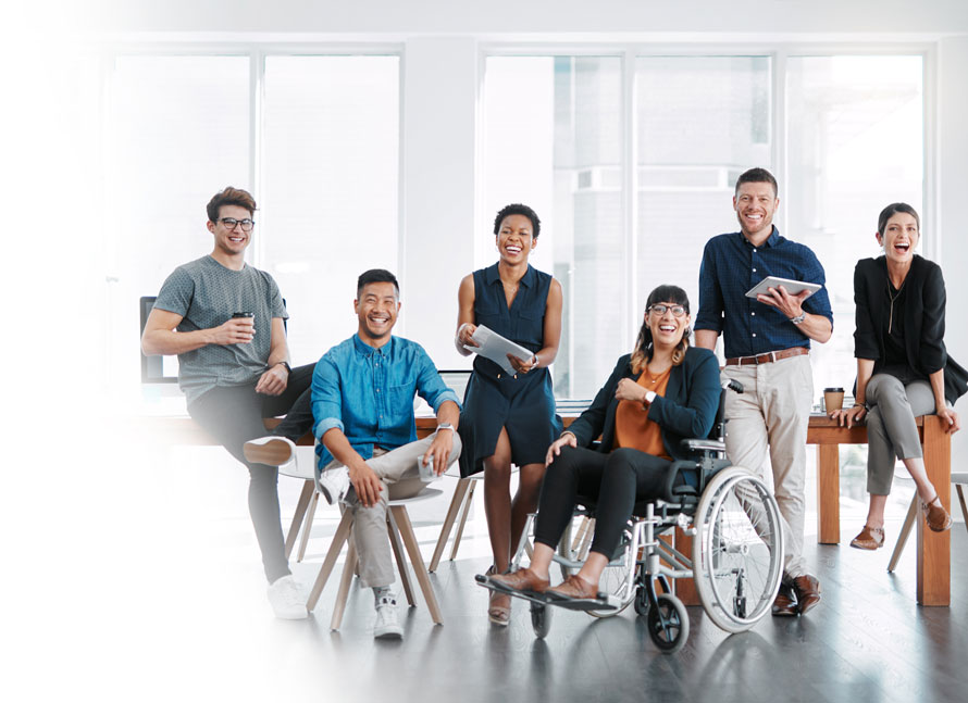 Group of confident businesspeople working together in a modern office