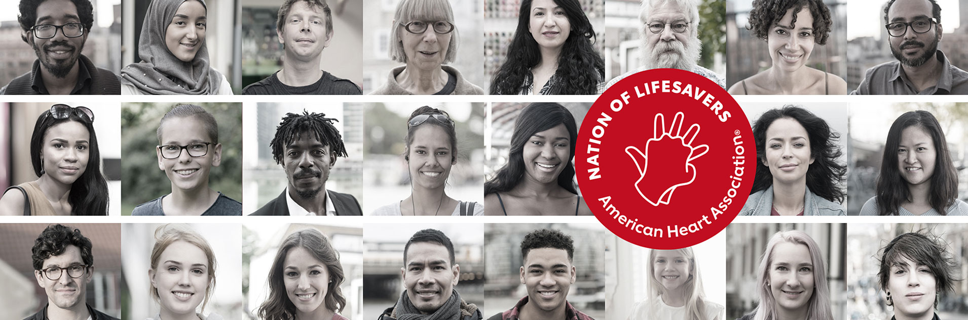 hero banner image with individual photos of twenty four diverse people Nation of Lifesavers hero banner image with individual photos of twenty four diverse people Nation of Lifesavers